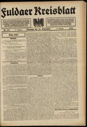 Erste Ausgabe vom Dienstag, den 24. September 1912.