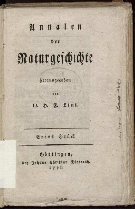 1791: Annalen der Naturgeschichte