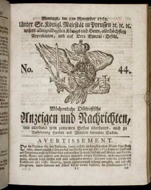 No. 44. Montags, den 1ten November 1762.