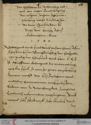Martin Luther u.a. an Kurfürst Johann Friedrich I. von Sachsen, 1540