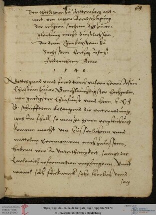 Martin Luther u.a. an Kurfürst Johann Friedrich I. von Sachsen, 1540