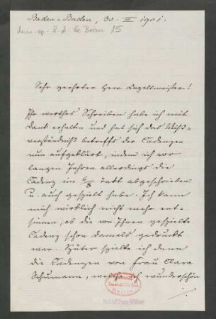 Brief an Franz Wüllner : 30.03.1901