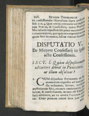 Disputatio V. De munere confessarij in ipso actu confessionis