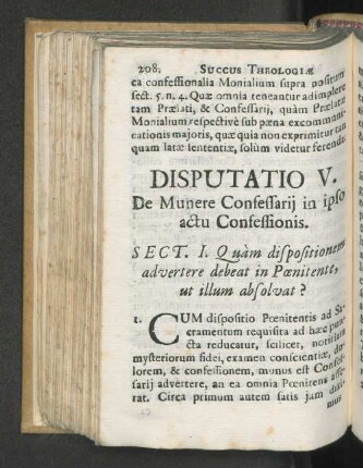 Disputatio V. De munere confessarij in ipso actu confessionis