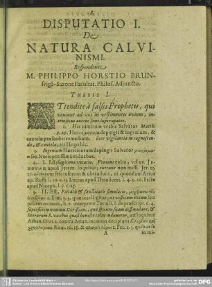 Disputatio I. De Natura Calvinismi