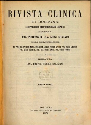 Rivista clinica di Bologna, 9. 1870