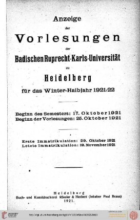 Wintersemester 1921/1922