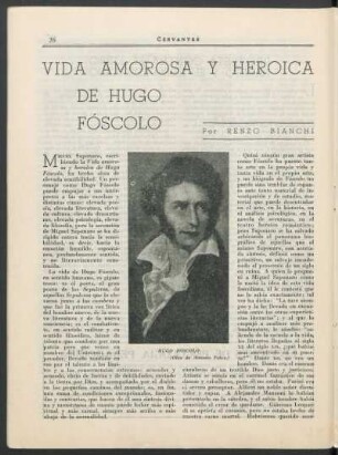 Vida amorosa y heroica de Hugo Fóscolo