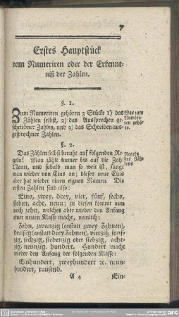 Erstes Hauptstück vom Numeriren oder der Erkenntniß der Zahlen