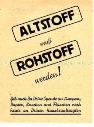 Aufruf der Volkssolidarität Löbau zur Sammlung und Abgabe von Altstoffen für die Sekundärrohstoffgewinnung