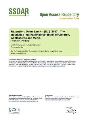 Rezension: Dafna Lemish (Ed.) (2013): The Routledge International Handbook of Children, Adolescents and Media