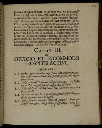 Caput III. De Officio Et Incommodo Hospitis Activi.