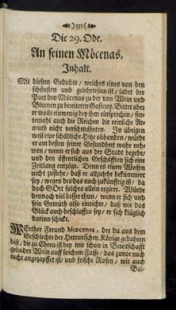 Die 29. Ode. An seinen Möcenas