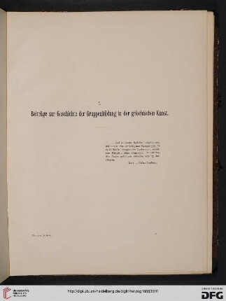 I: Beiträge zur Geschichte der Gruppenbildung in der griechischen Kunst