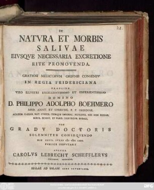 De Natvra Et Morbis Salivae Eivsqve Necessaria Excretione Rite Promovenda
