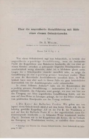 Über die angenäherte Geradführung mit Hilfe eines ebenen Gelenkvierecks.