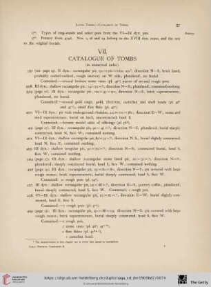 VII. Catalogue of Tombs