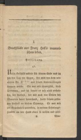 1. Bruchstücke aus Franz Hell's maurerischem Leben. Fortsetzung