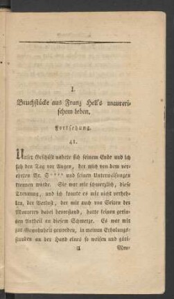 1. Bruchstücke aus Franz Hell's maurerischem Leben. Fortsetzung