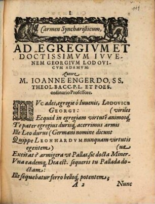 Carmina Syncharistica, In Honorem Georgii Lvdovici Adami Spalatini Nordgoii ...