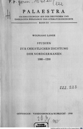 Studien zur christlichen Dichtung der Nordgermanen : 1000 - 1200