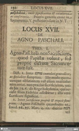 Locus XVII. De Agno Paschali