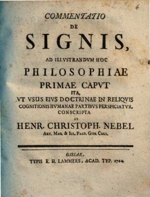 Commentatio de signis, ad illvstrandvm hoc philosophiae primae capvt