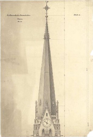 Schmidt, Heinrich von; Kaiserslautern; Marienkirche - Turmspitze (Aufriss)