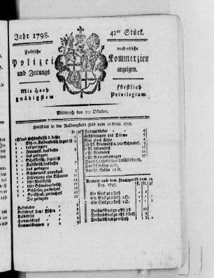 41tes Stück, Ausgabe vom 10. Oktober 1798