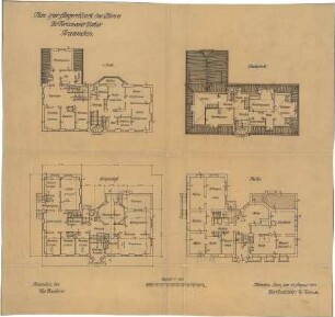 Fischer, Theodor; Traunstein; Augenklinik Dr. Fischer - Grundriss Keller, Grundriss EG, Grundriss 1. OG, Grundriss DG