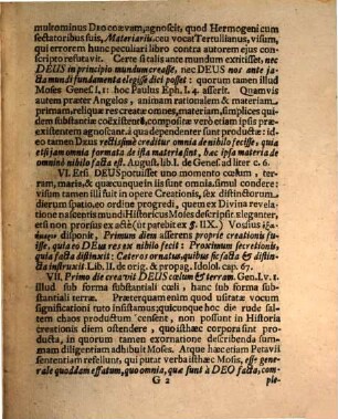 Disputationum Theologicarum Septima De Creatione Huius Universi, Et Providentia