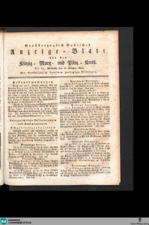 Grossherzoglich Badisches Anzeige-Blatt für den Kinzig-, Murg- und Pfinz-Kreis, Großherzoglich Badisches Anzeige-Blatt für den Kinzig-, Murg- und Pfinz-Kreis