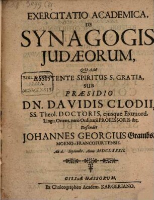 Exercitatio acad. de synagogis Iudaeorum
