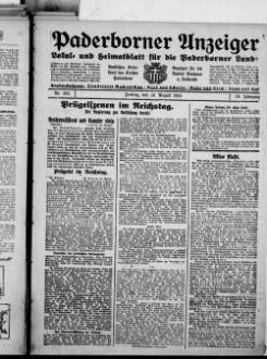 Paderborner Anzeiger : Lokal- und Heimatzeitung für das gesamte Paderborner Land : Tageszeitung für Jedermann : Publikationsorgan vieler Behörden