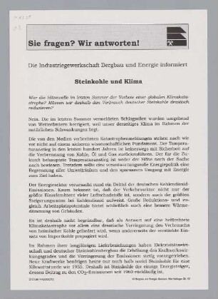 "Sie fragen? Wir antworten! Steinkohle und Klima"