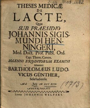 Theses Medicae De Lacte