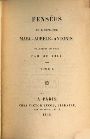 Pensées de l'empereur Marc-Aurèle-Antonin, 1