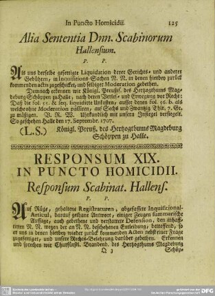 Responsum XIX. In Puncto Homicidii