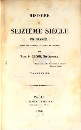Histoire du seizième siècle en France, 1