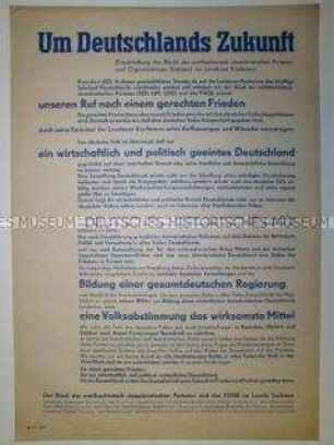 Maueranschlag mit Entschließung des Blocks der antifaschistischen Parteien Sachsens zur Londoner Konferenz