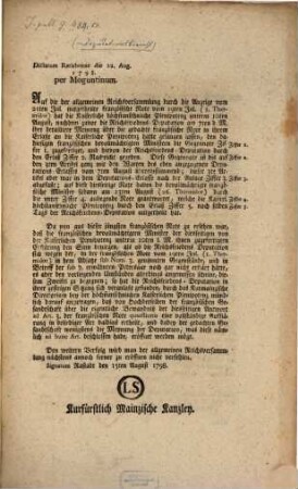 Deputationsbericht vom 15. August 1798 : M. Beyll. ; Dictatum Rat. d. 22. Aug. 1798