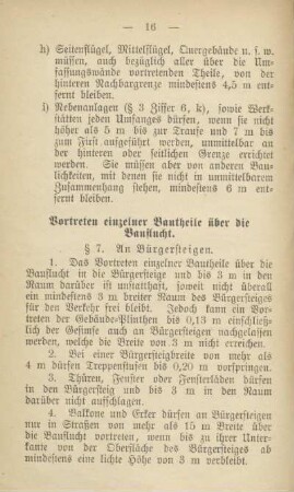 Vortreten einzelner Bautheile über die Bauflucht