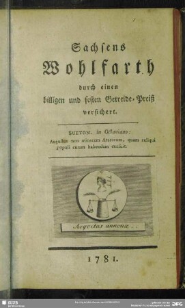 Sachsens Wohlfarth durch einen billigen und festen Getreide-Preiß versichert