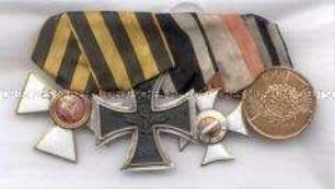 Ordensspange mit vier Auszeichnungen: St.-Georgs-Orden, Kreuz 3. Klasse; Eisernes Kreuz 2. Klasse; Militär-Maria-Theresien-Orden, Kreuz 3. Klasse; Kriegsdenkmünze 1813/1814