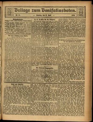 Zweite Ausgabe vom Sonntag, den 27. April 1924.