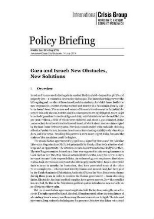 Gaza and Israel : new obstacles, new solutions