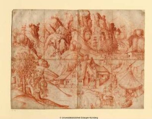 Gebirgslandschaft mit Gemsjagd