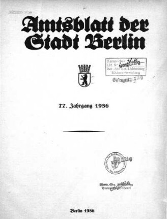 1936: Amtsblatt der Reichshauptstadt Berlin