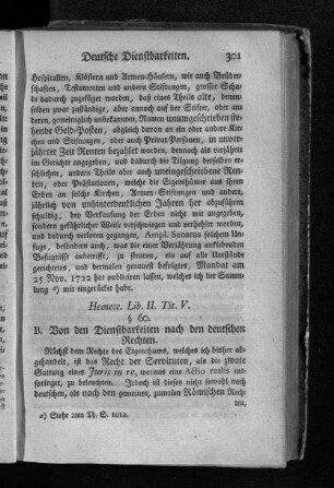 B. Von den Dienstbarkeiten nach den deutschen Rechten.