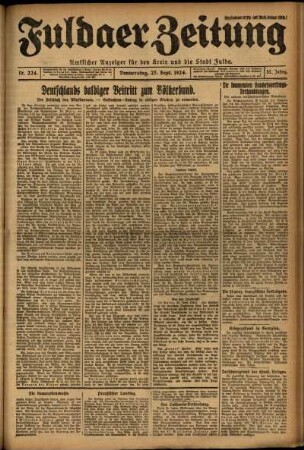 Erste Ausgabe vom Donnerstag, den 25. September 1924.